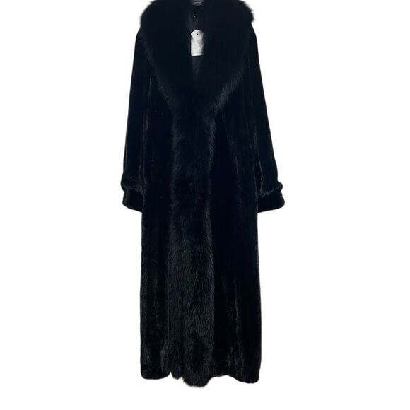 NWT The Caitlin Black Mink Maxi Coat with Fox Tuxedo Collar 52” - Picture 11 of 16